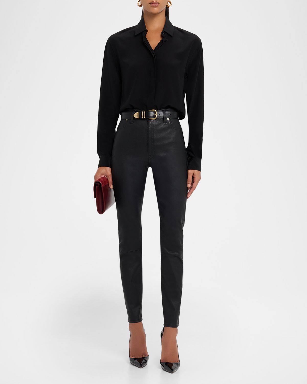 Polo Ralph Lauren Lambskin Leather Five-Pocket Slim Pants