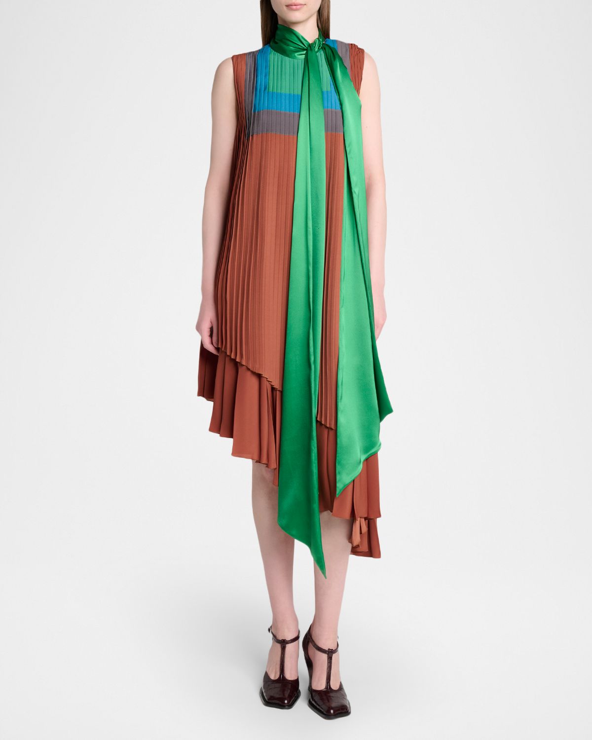 Loewe Asymmetric Tiered Colorblock High-Low Dress