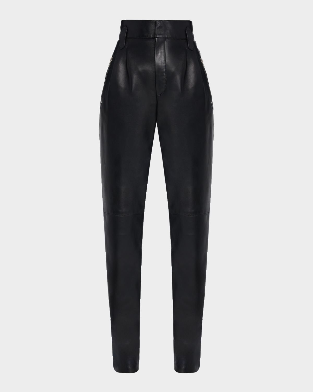 Saint Laurent High-Rise Pleated Leather Tapered-Leg Pants