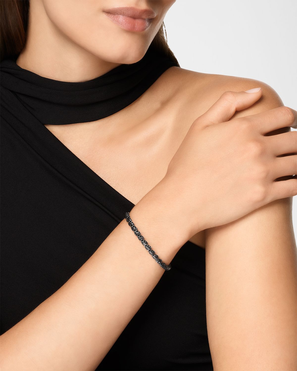 David Yurman Sculpted Cable Flex Bracelet with Black Diamonds in 18K Gold, 5mm