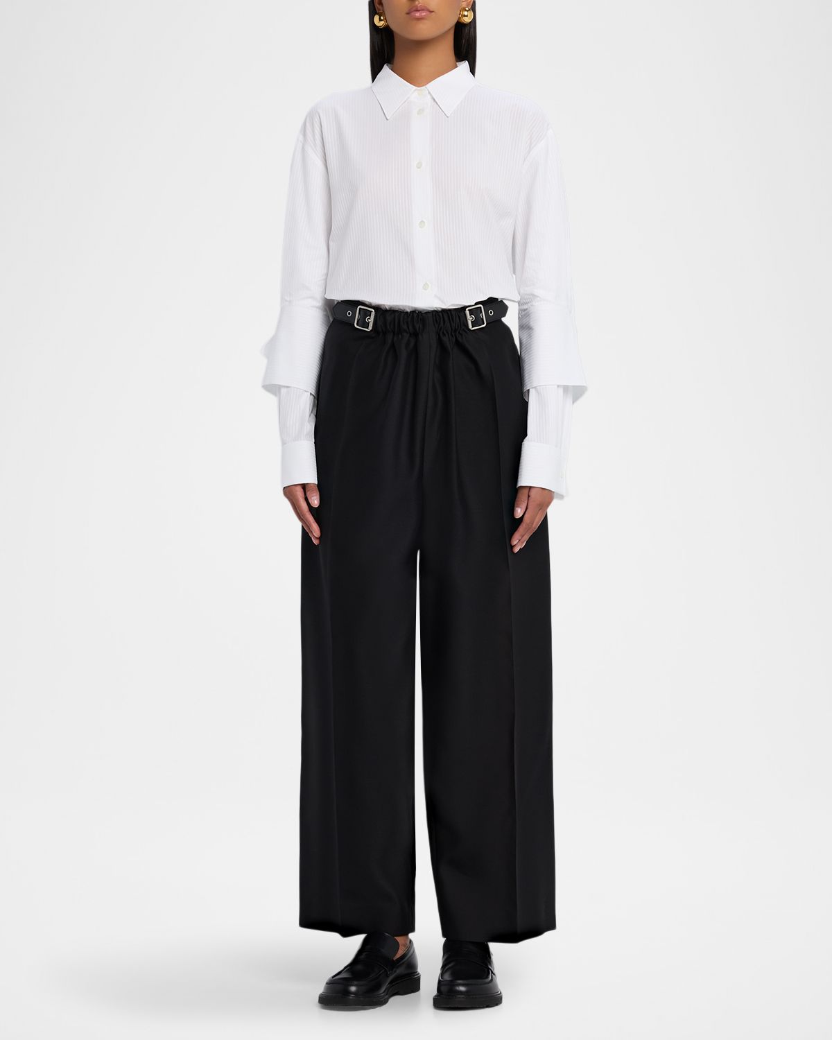 Loewe Striped Double-Sleeve Poplin Button-Down Shirt