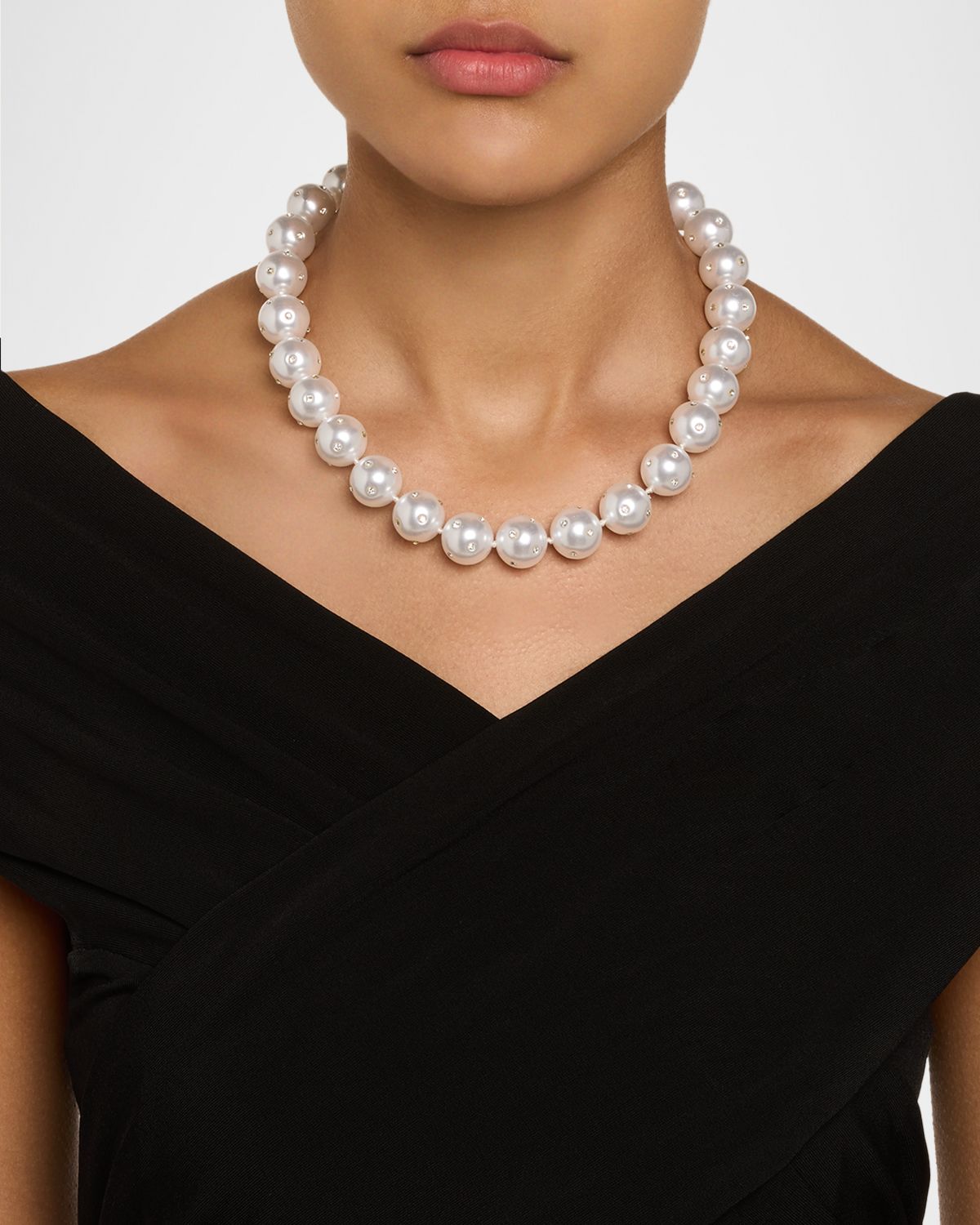 Kenneth Jay Lane Crystal Dot Pearly Beaded Necklace