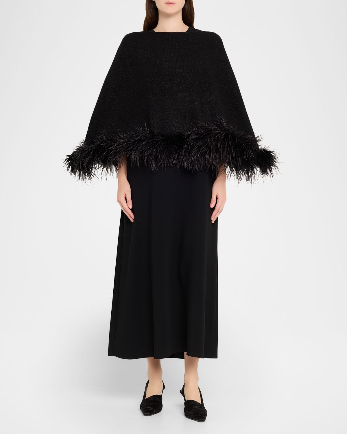 Carolyn Rowan Cropped Cashmere & Lurex Poncho with Ostrich Feather Trim | Thumbnail 5 Carolyn Rowan Cropped Cashmere & Lurex Poncho with Ostrich Feather Trim | Thumbnail 5