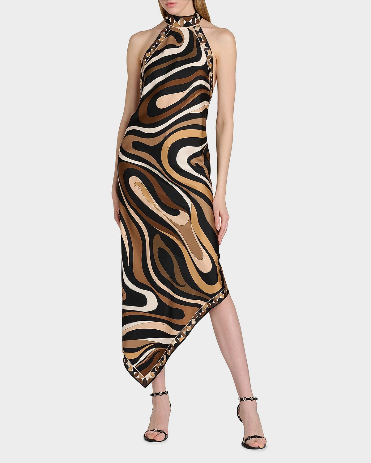 Pucci Marmo-Print Silk Twill Foulard Midi Halter Dress