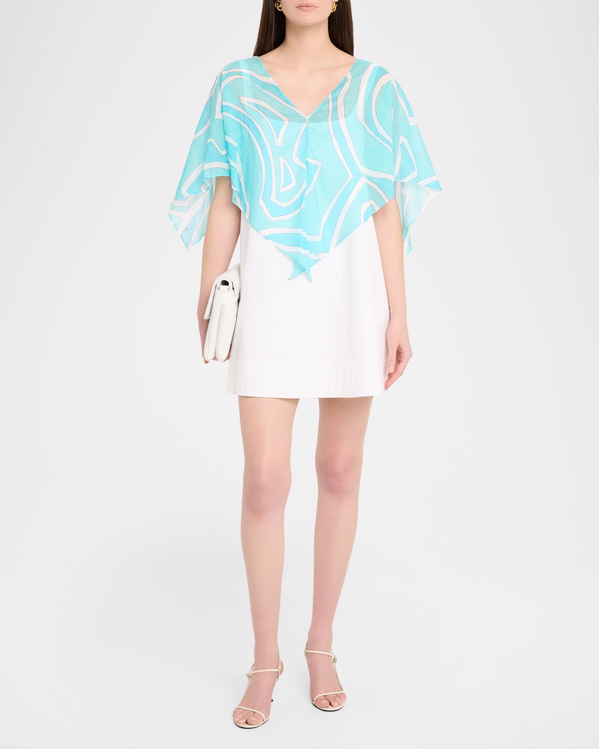 Pucci Labirinto-Print Cotton Cape Blouse