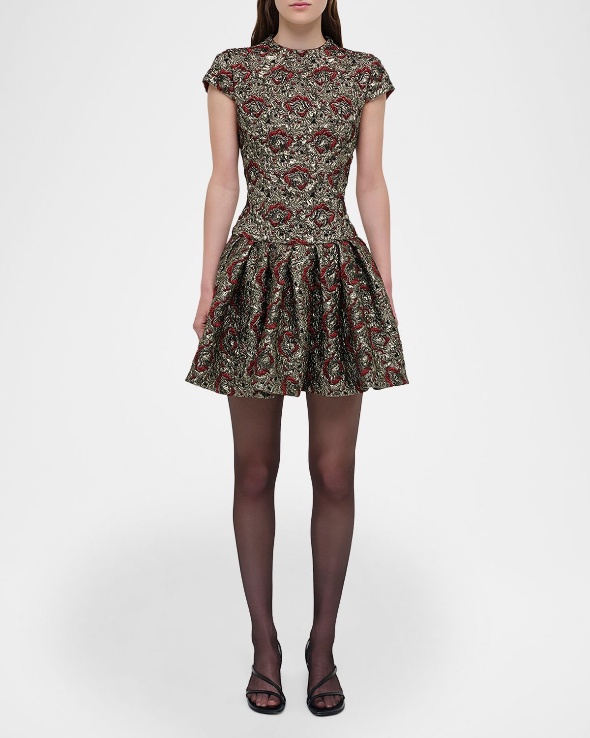 SIMKHAI Elowen Short-Sleeve Fit & Flare Jacquard Mini Dress