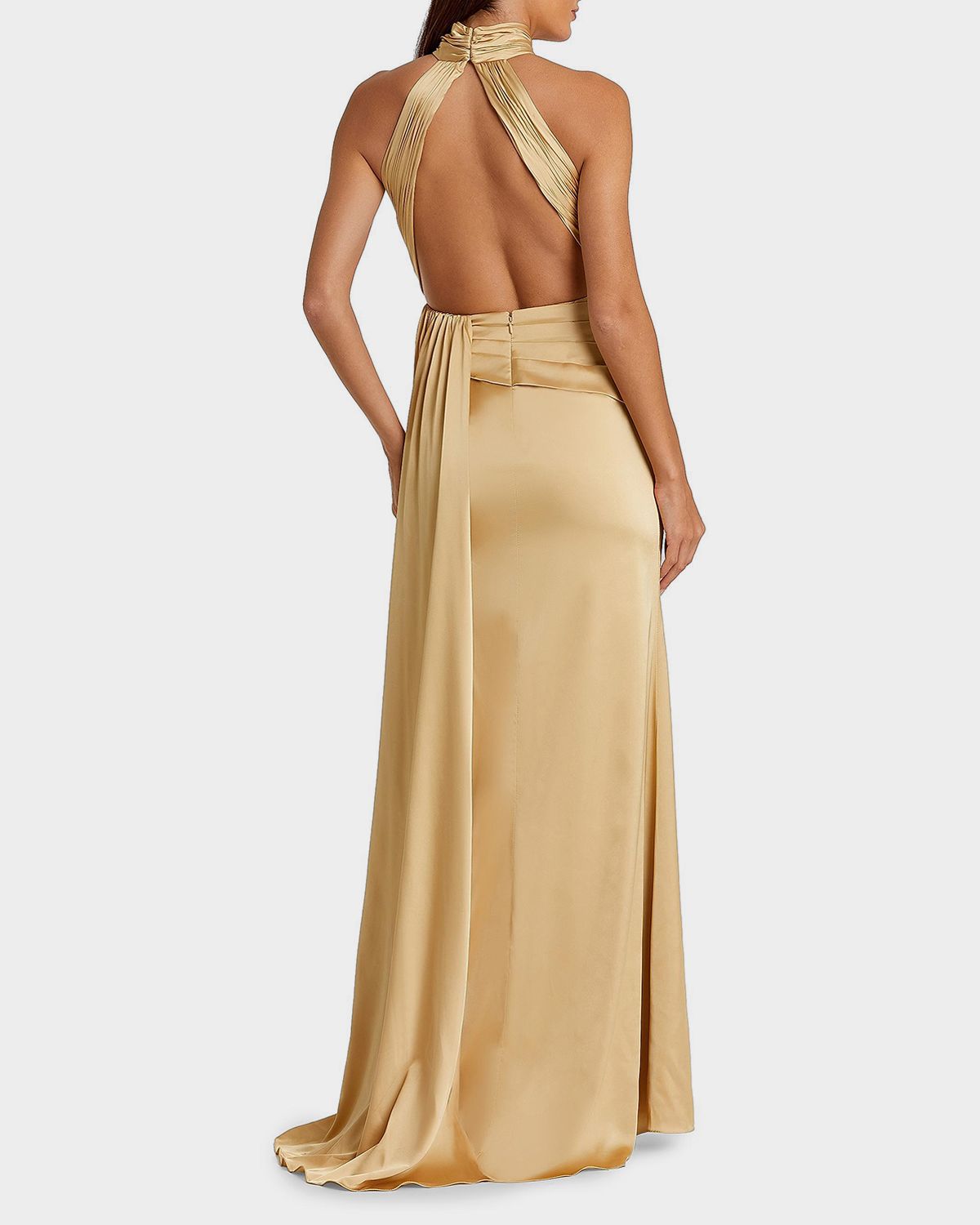 Mac Duggal Halterneck Open-Back Satin Gown