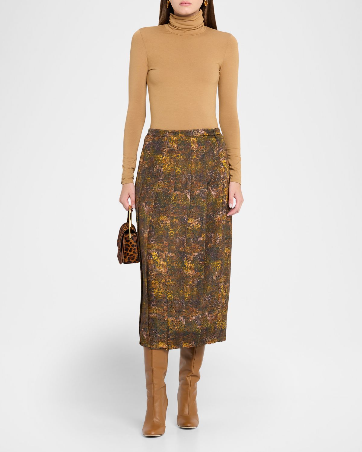 Lafayette 148 New York Pleated Abstract-Print Midi Dress