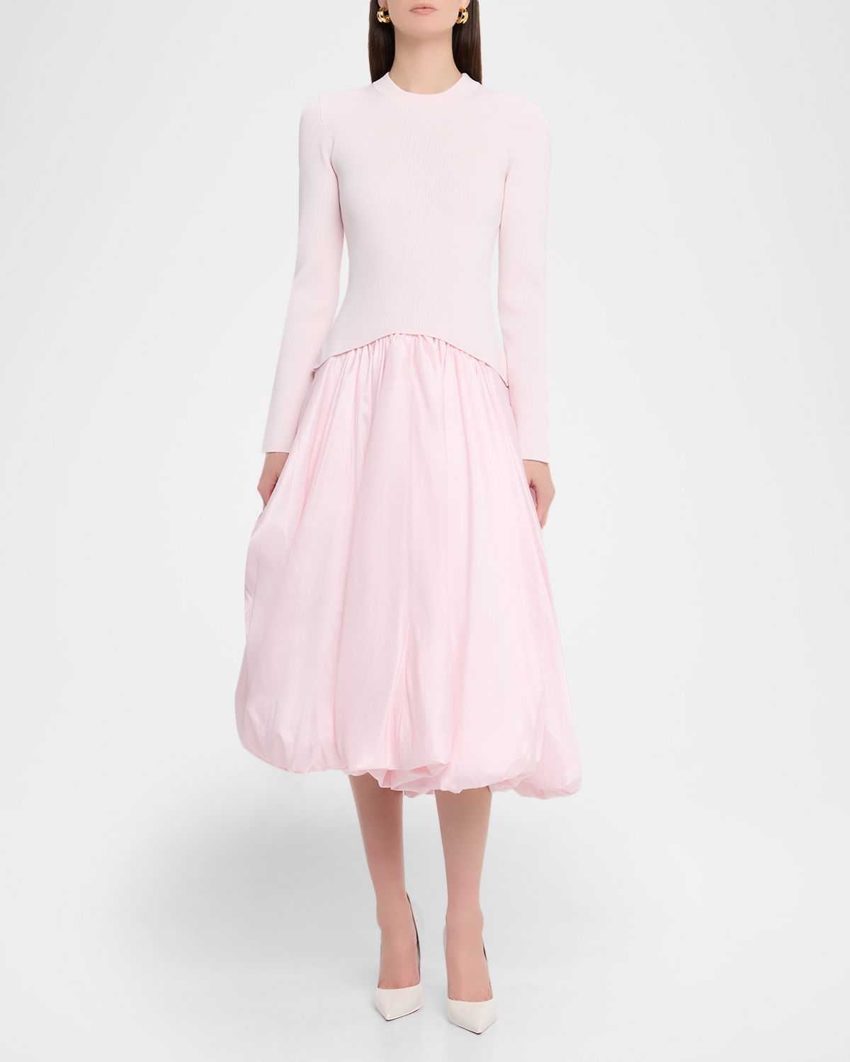 SIMKHAI Kenlie Mock-Neck Bubble Midi Dress