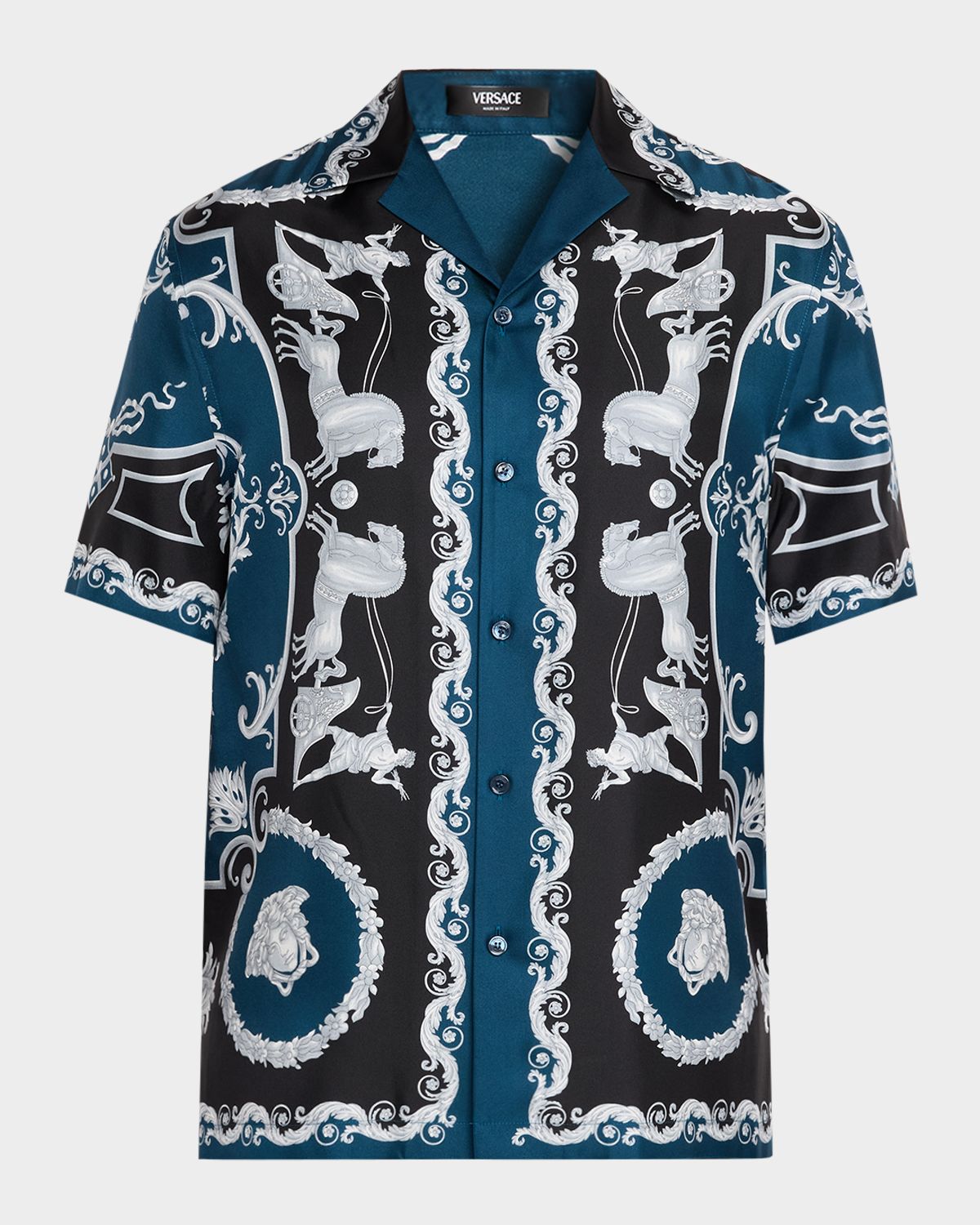 Versace Men 's Silk Hall of Heroes Short-Sleeve Shirt