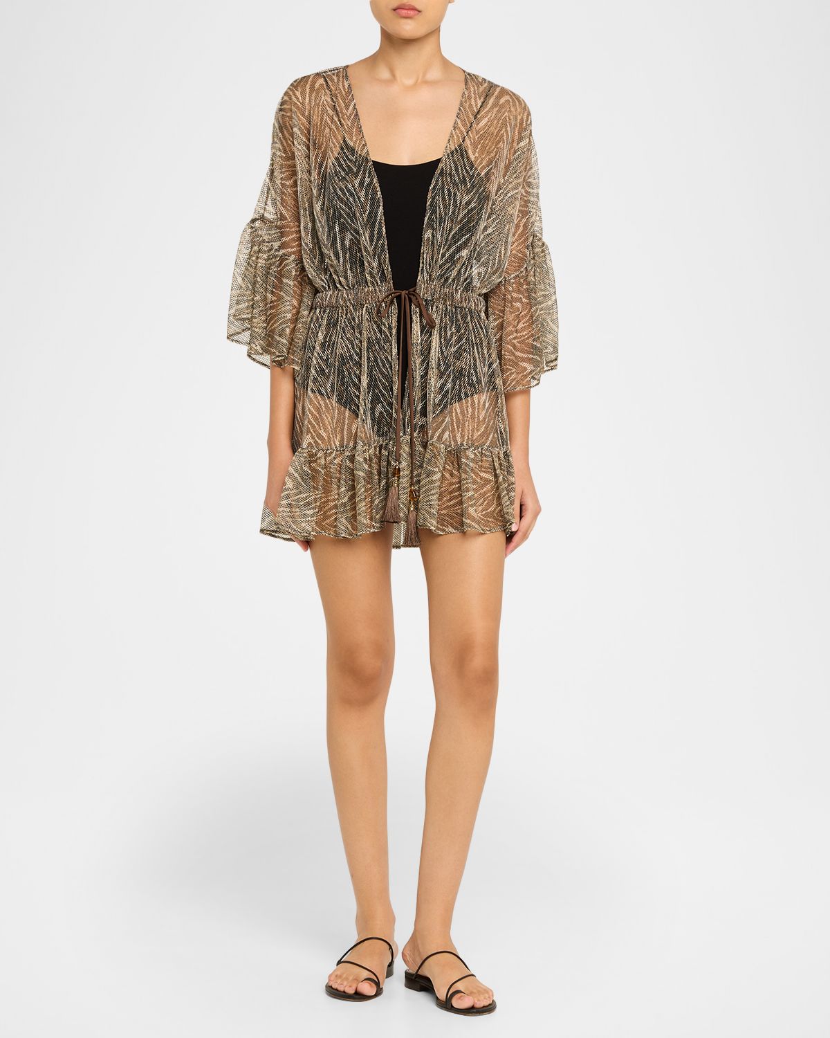 Ramy Brook Keira Zebra Tie-Front Coverup Mini Dress