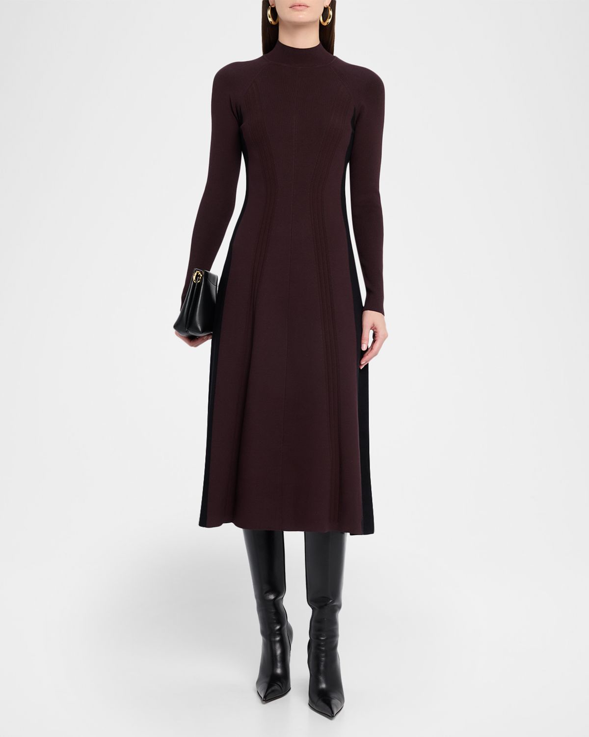 Reiss Zaya Contrast-Panel Knit Midi Dress