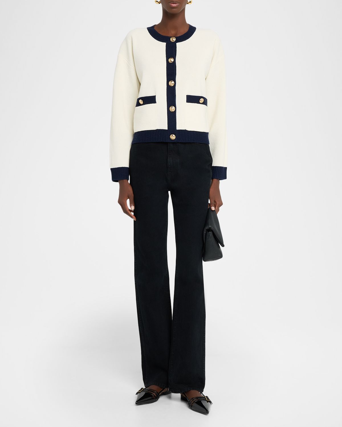 Reiss Olive Wool-Cashmere Crewneck Cardigan