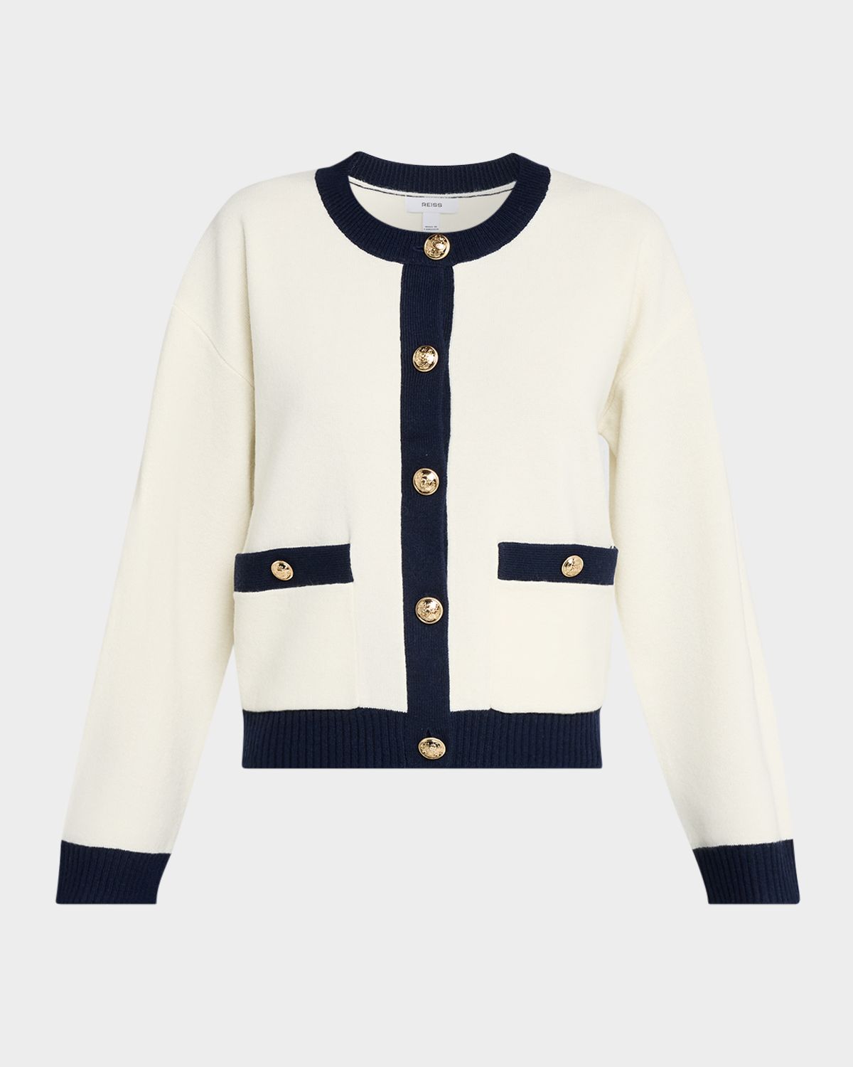 Reiss Olive Wool-Cashmere Crewneck Cardigan