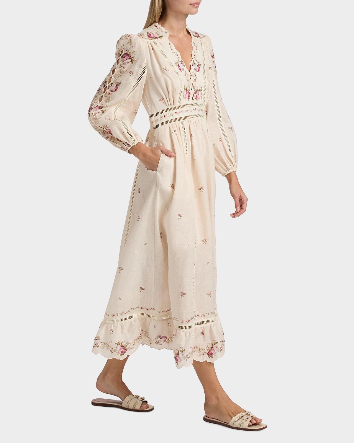 Zimmermann Patience Floral Linen Midi-Dress