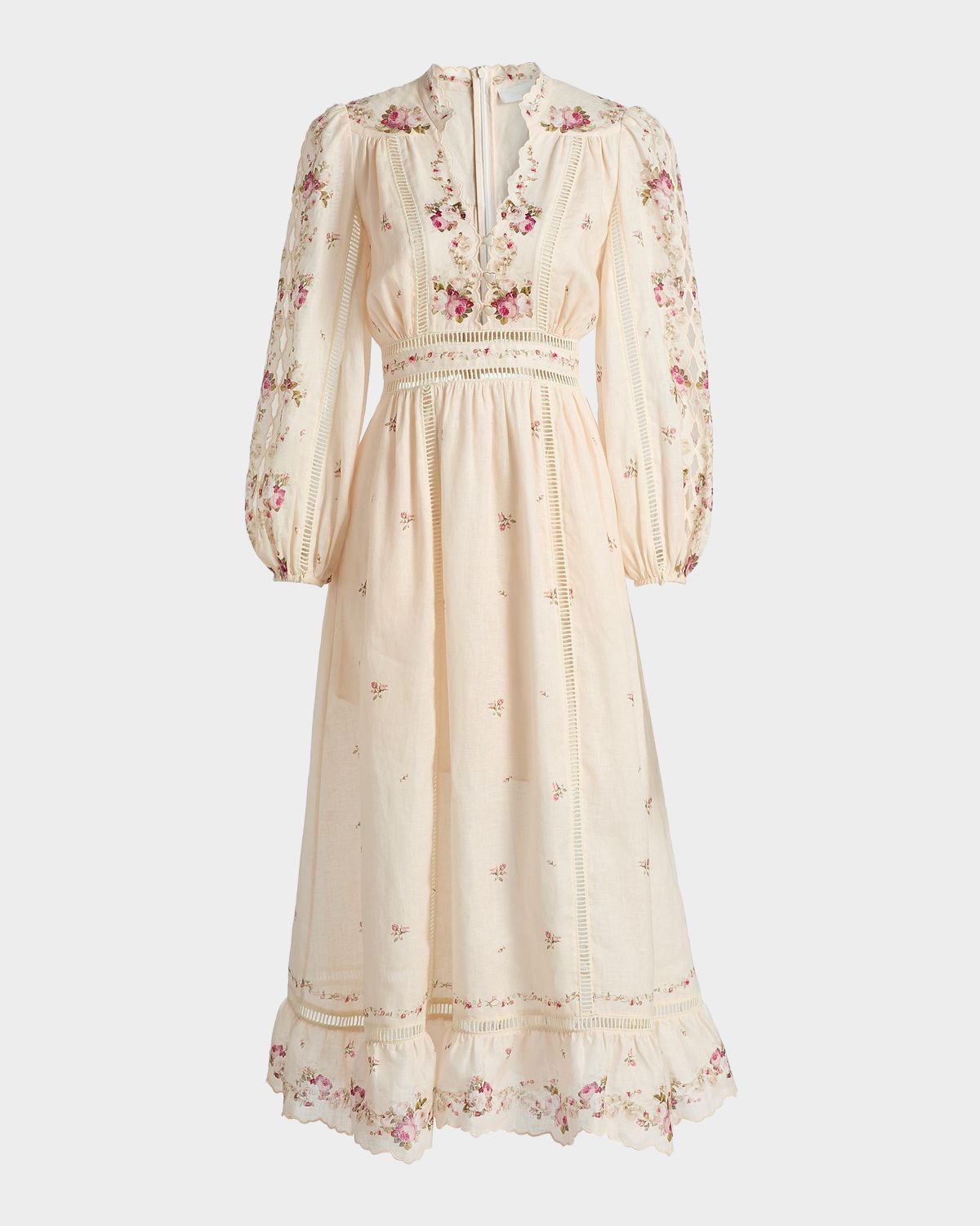 Zimmermann Patience Floral Linen Midi-Dress