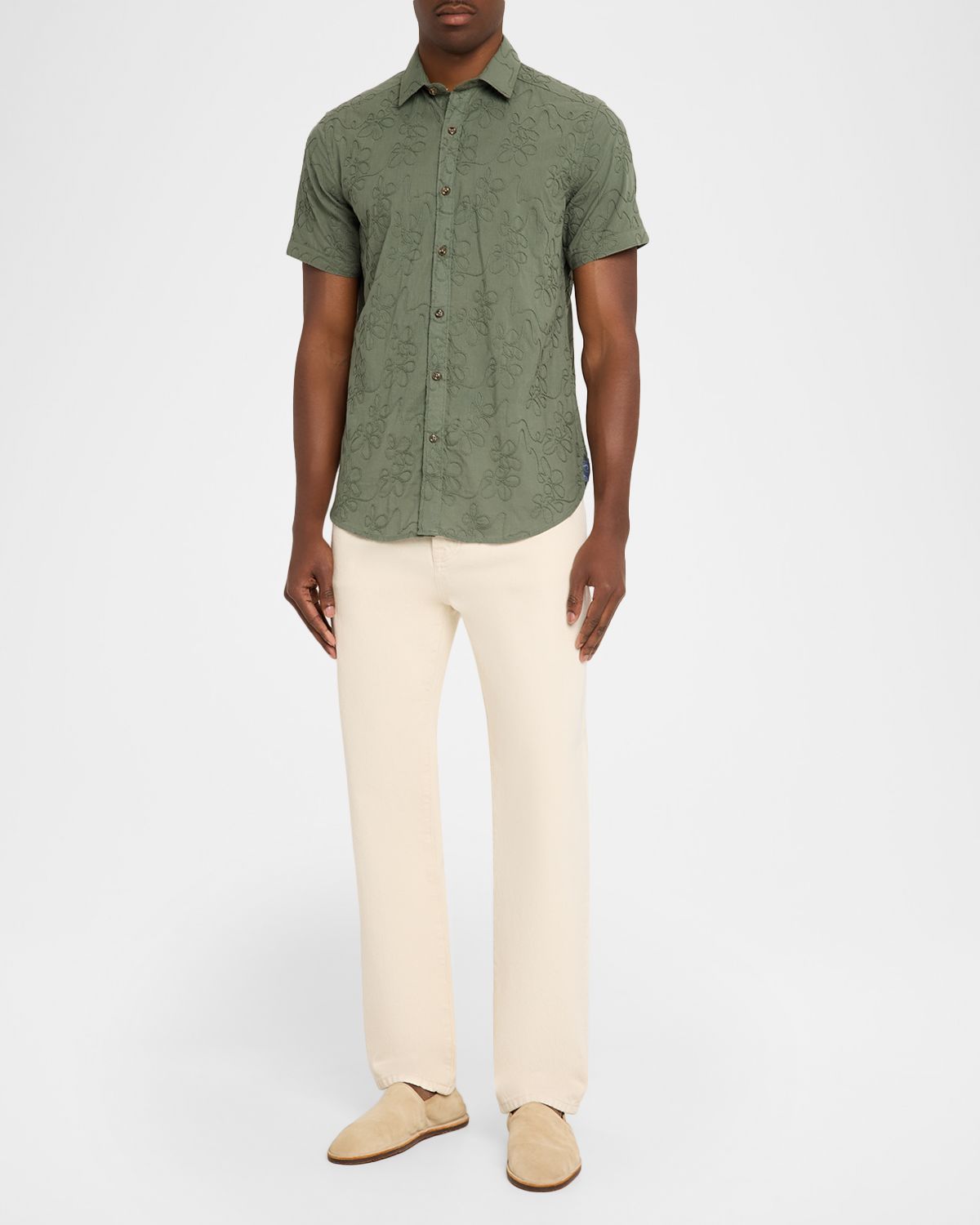 Robert Graham Men 's Grafton Cotton Floral Embroidered Short-Sleeve Shirt
