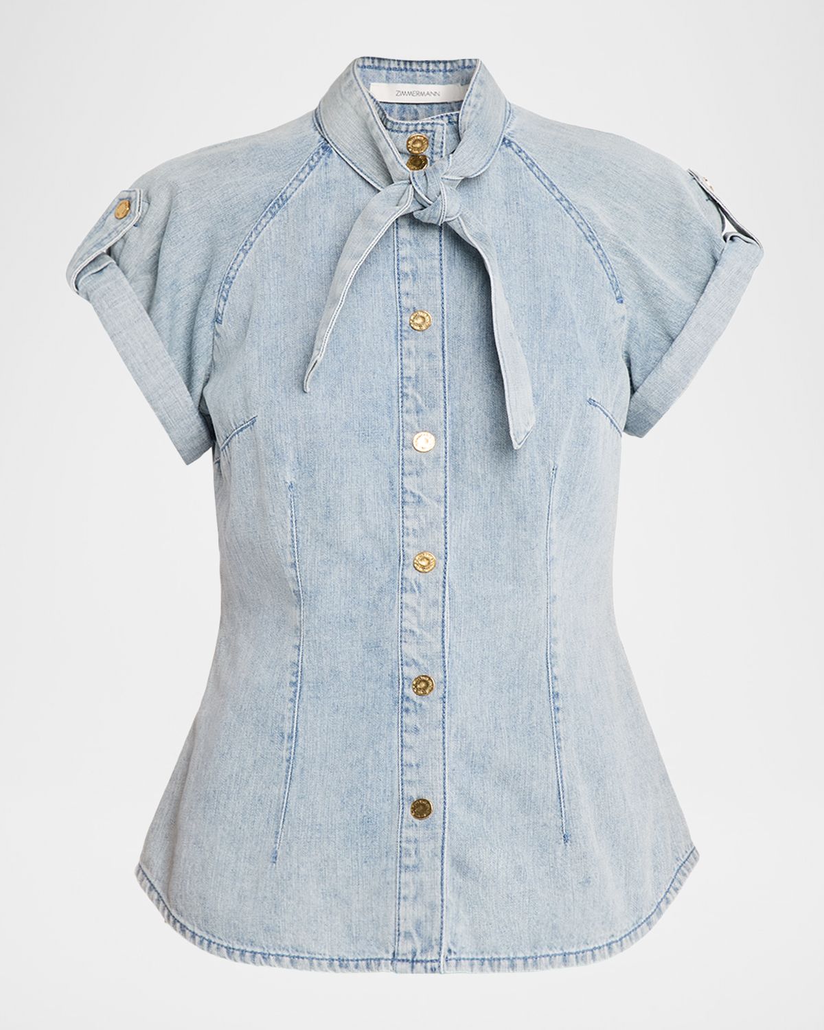 Zimmermann Denim Tie-Neck Top