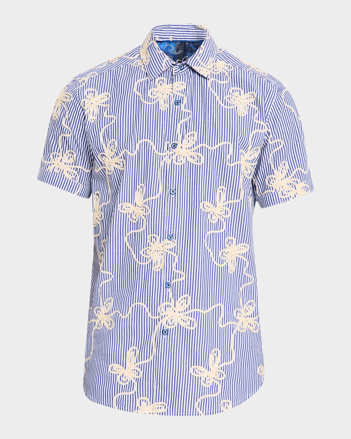Robert Graham Men 's Primrose Stripe Cotton Floral-Embroidered Short-Sleeve Shirt