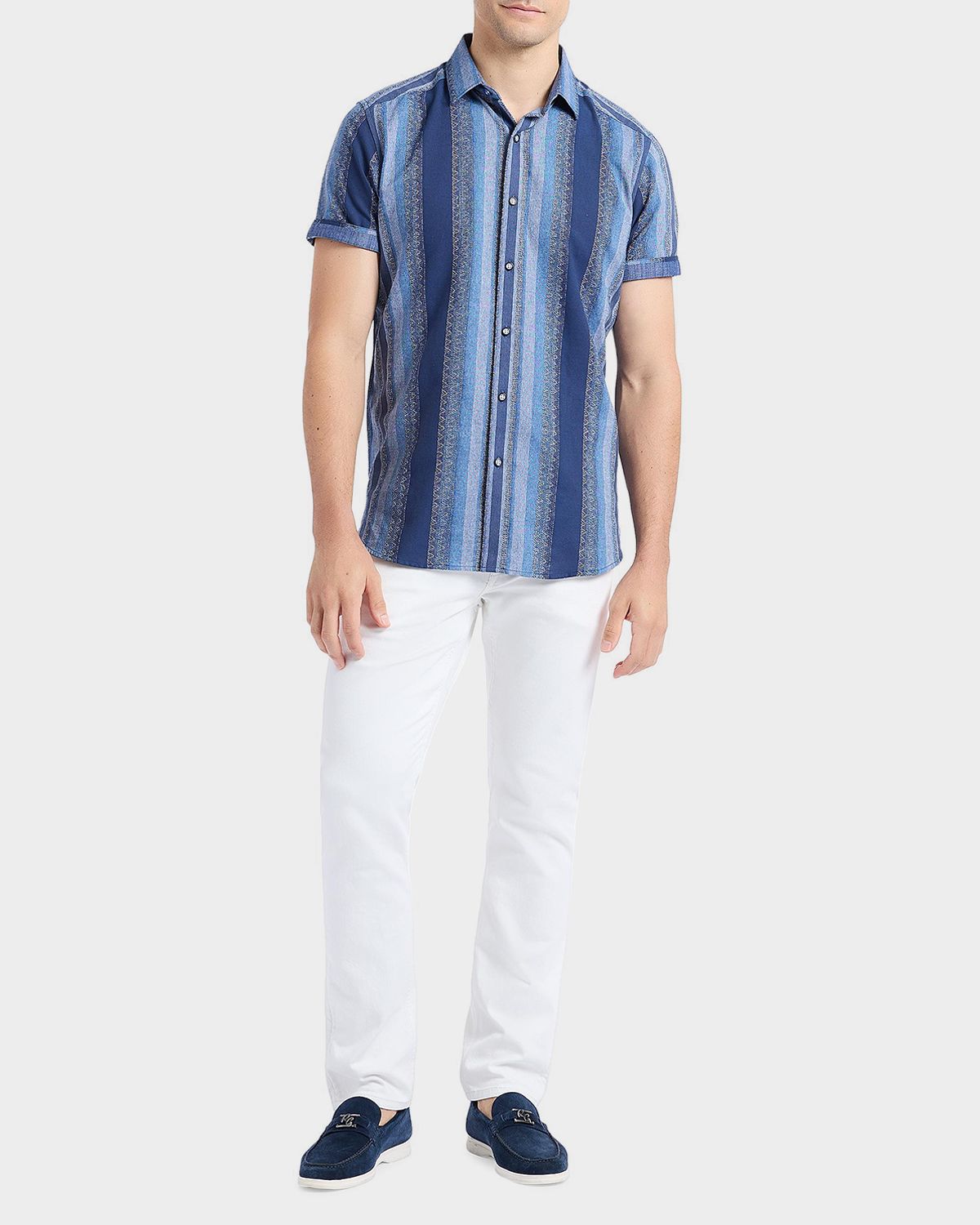 Robert Graham Men 's Pembroke Denim Stripe Short-Sleeve Shirt