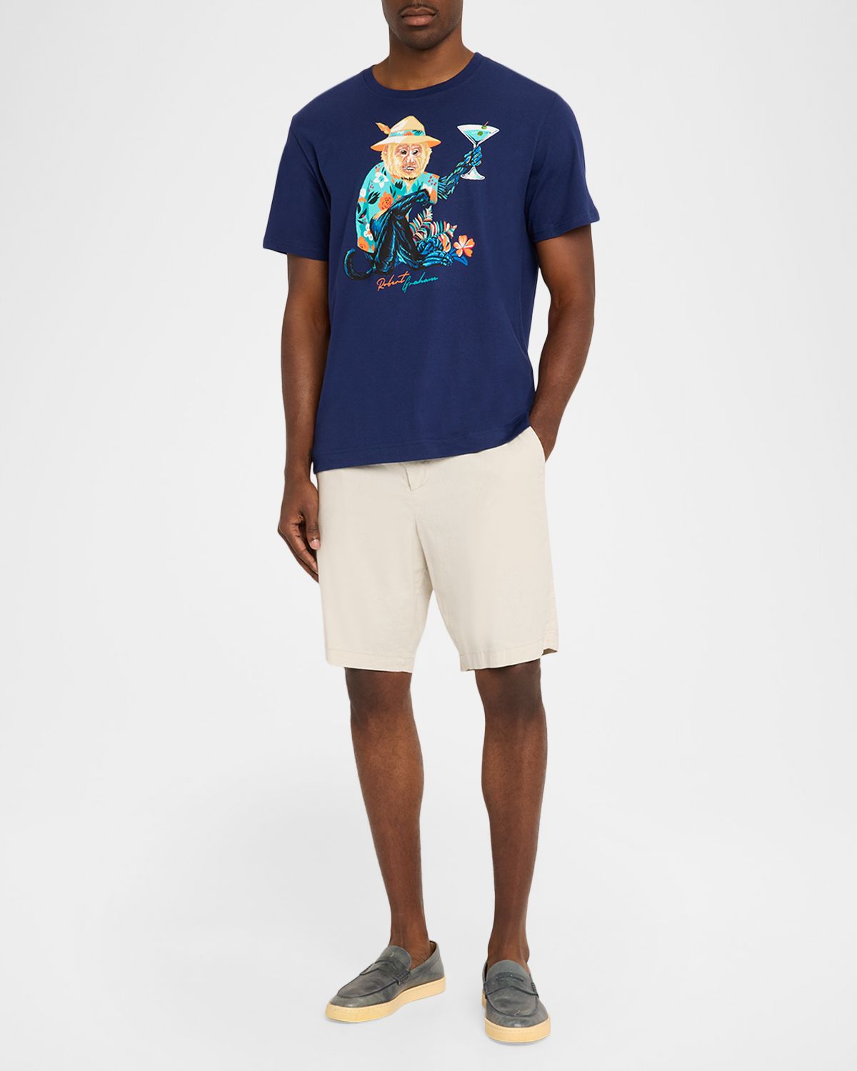Robert Graham Men 's Monkey Vacation Cotton T-Shirt