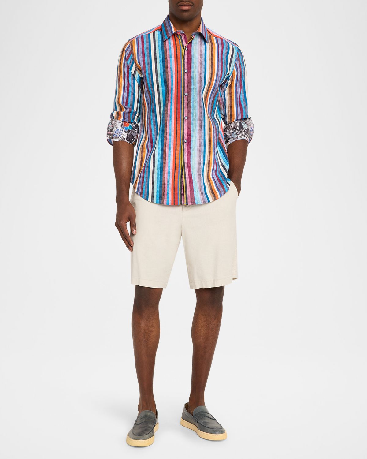 Robert Graham Men 's Pomsford Cotton Stretch Multicolor Stripe Sport Shirt