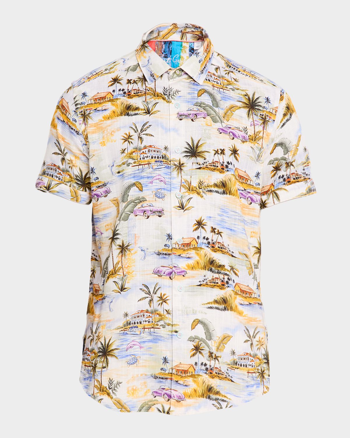 Robert Graham Men 's Curtis Viscose and Linen Short-Sleeve Shirt