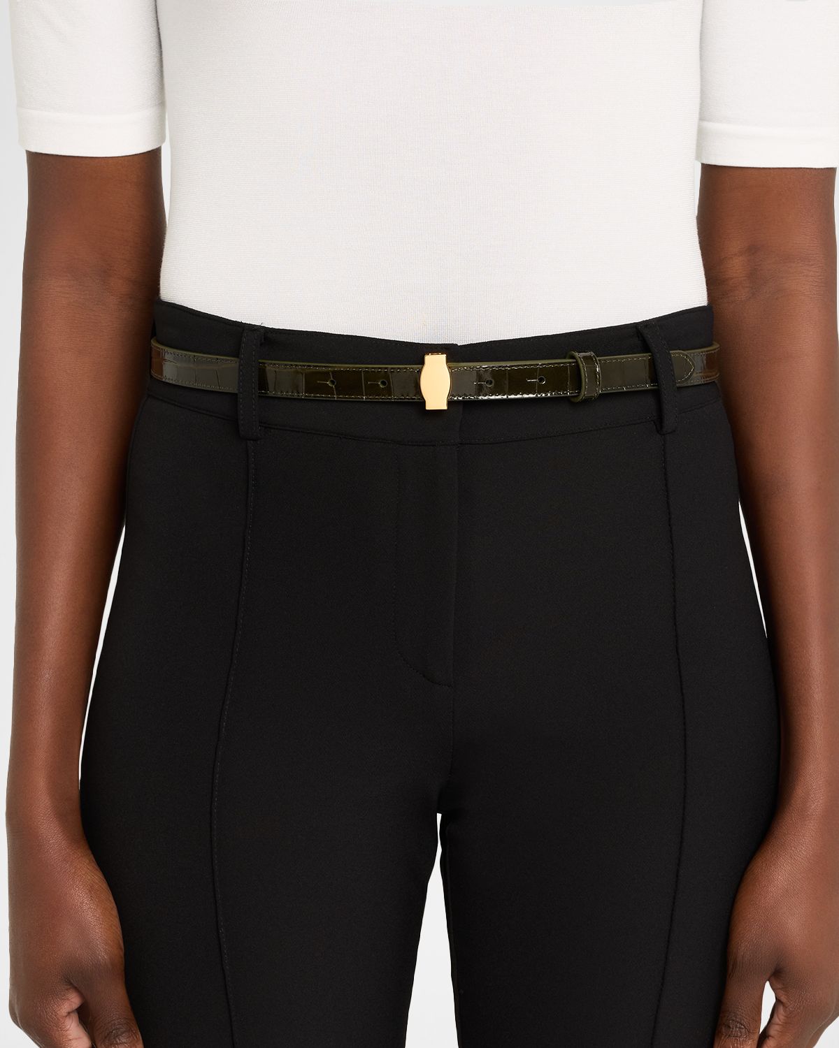 Veronica Beard Dash Croc-Embossed Leather Belt