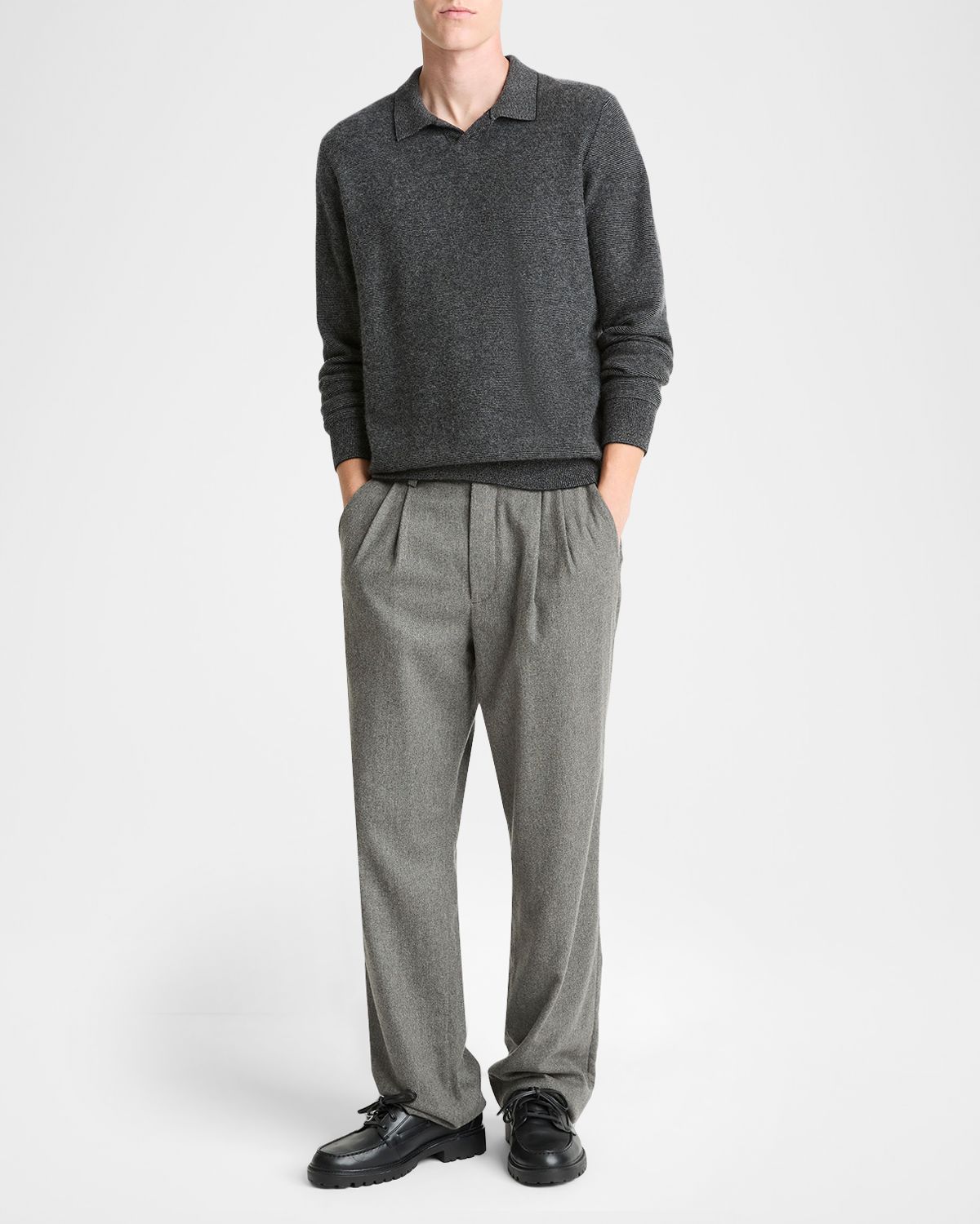 Vince Men 's Cashmere-Blend Johnny Collar Long-Sleeve Polo Shirt