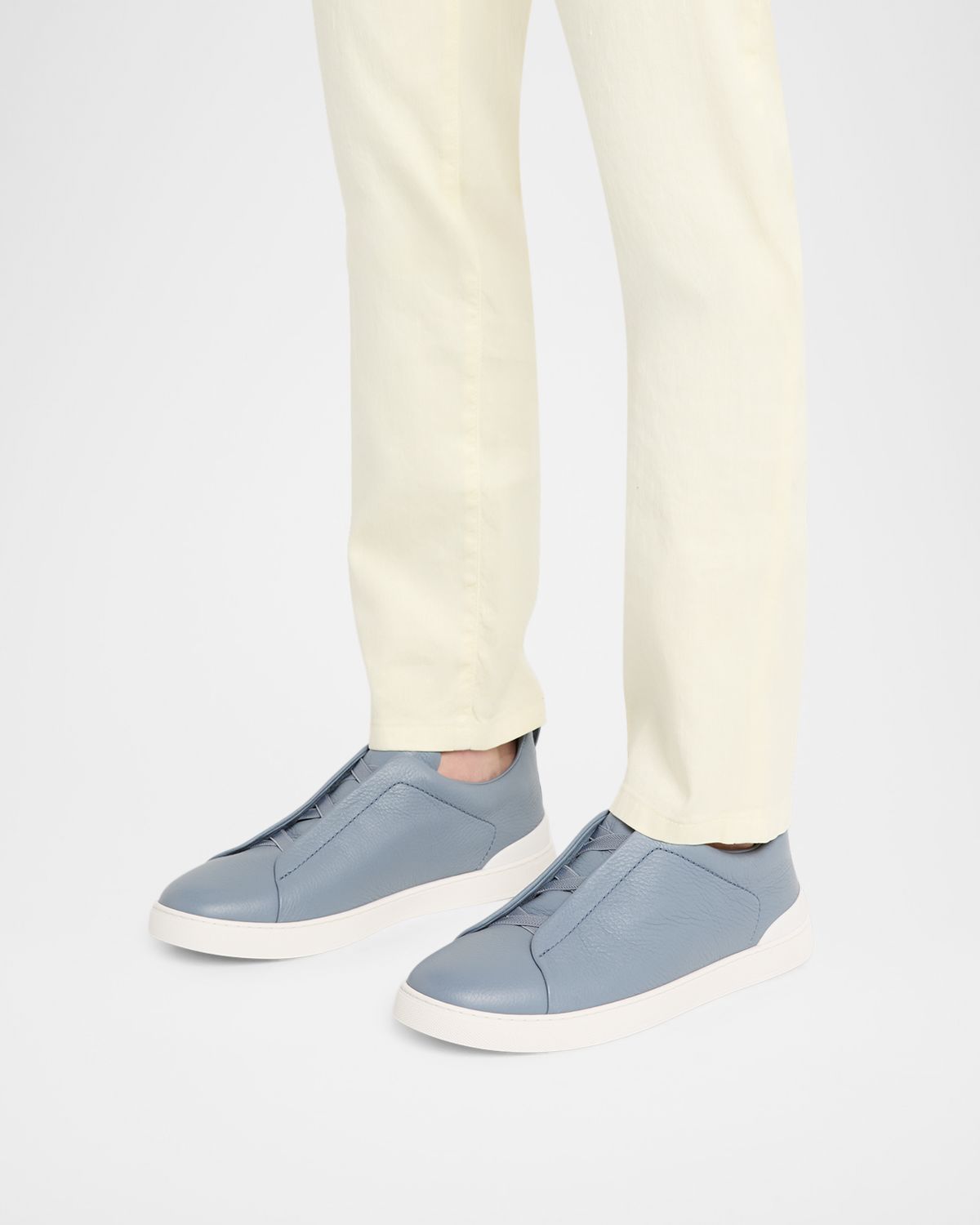 ZEGNA Men 's Triple Stitch Deerskin Leather Slip-On Sneakers | Thumbnail 6