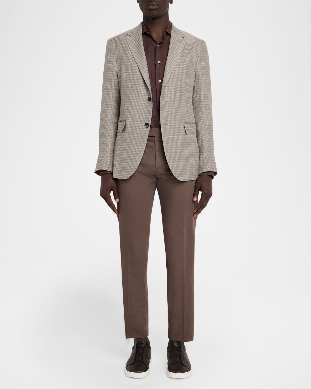 ZEGNA Men 's Linen and Wool Check Single-Breasted Jacket