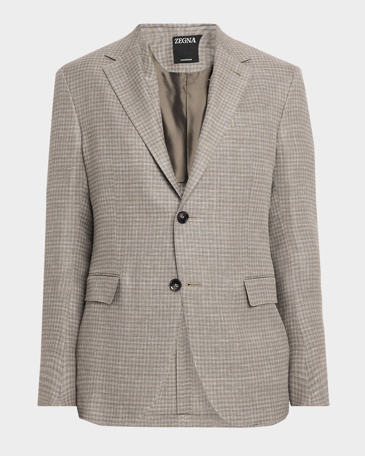 ZEGNA Men 's Linen and Wool Check Single-Breasted Jacket