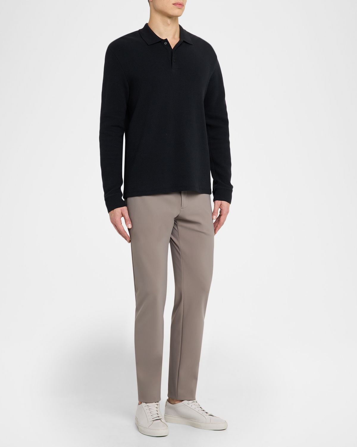 Vince Men 's Cotton Basketweave Long-Sleeve Polo Shirt