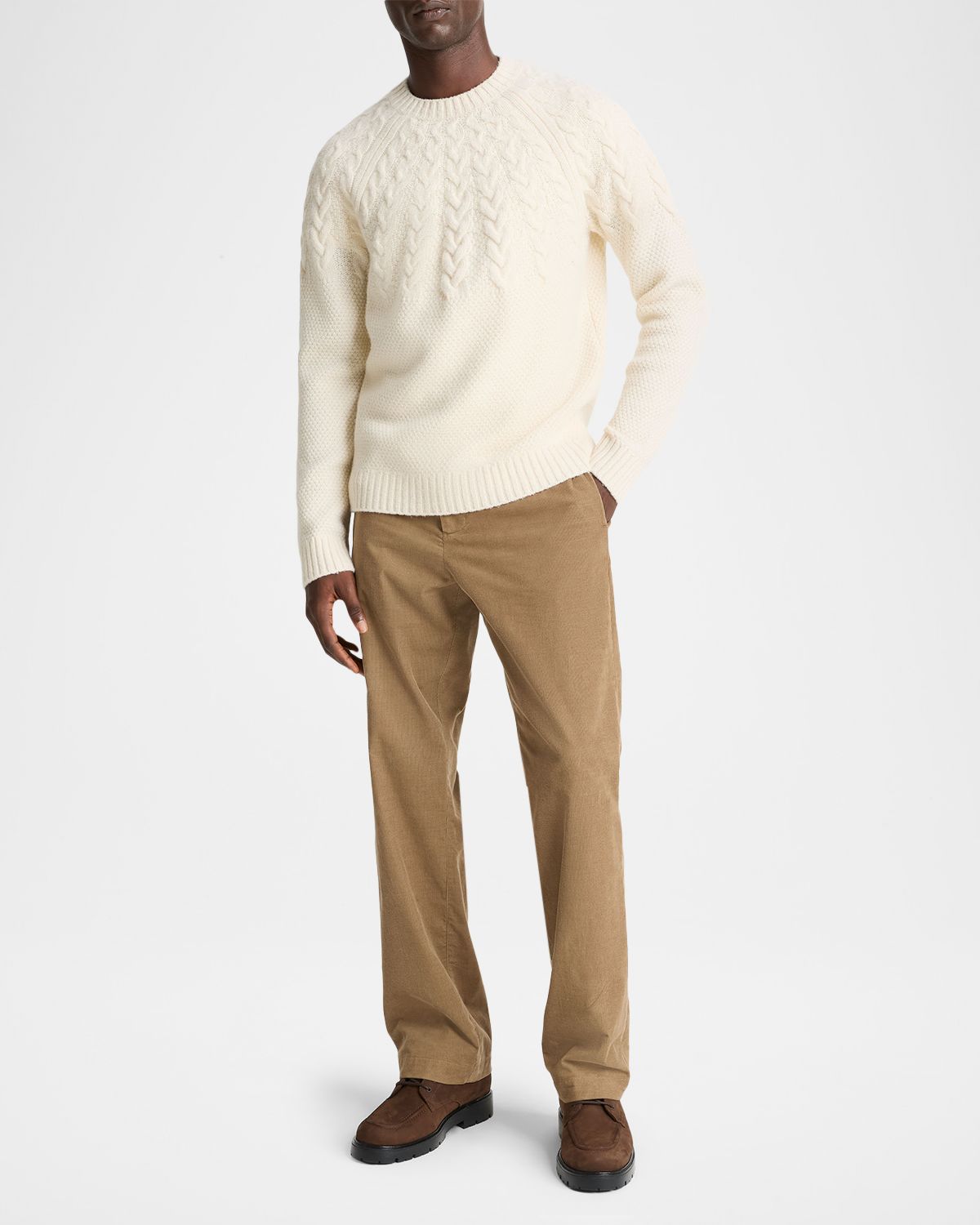 Vince Men 's Airspun Merino Wool Cable-Yoke Crewneck Sweater