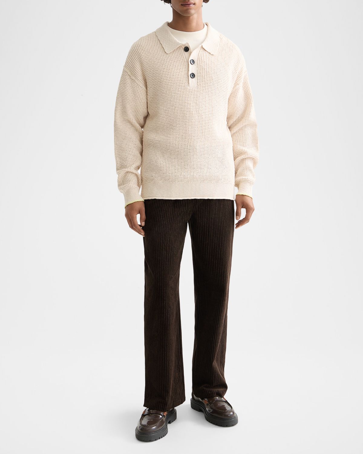 Scotch & Soda Men 's Waffle Stitch Dropped Shoulder Polo Sweater | Thumbnail 5 Scotch & Soda Men 's Waffle Stitch Dropped Shoulder Polo Sweater | Thumbnail 5