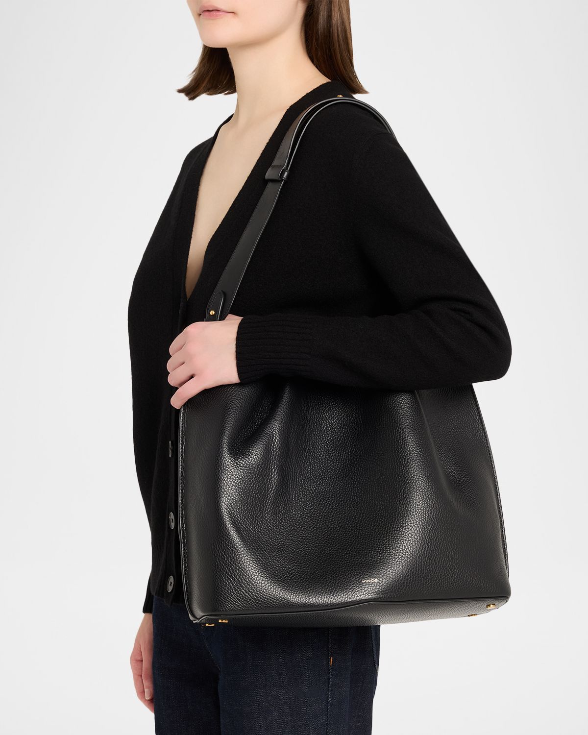 Vince Ava Ruched Leather Bucket Bag