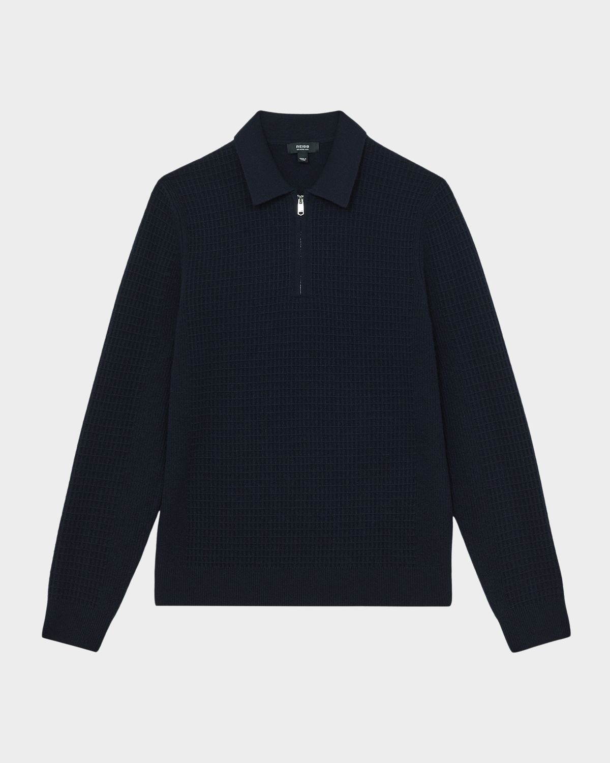 Reiss Men 's Hamilton Wool Waffle-Knit Half-Zip Polo Shirt | Thumbnail 6 Reiss Men 's Hamilton Wool Waffle-Knit Half-Zip Polo Shirt | Thumbnail 6