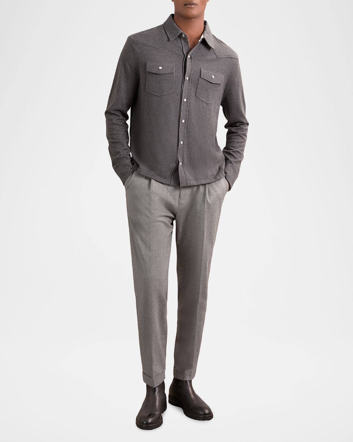 Reiss Men 's Ledger Cotton-Cashmere Western Knit Shirt