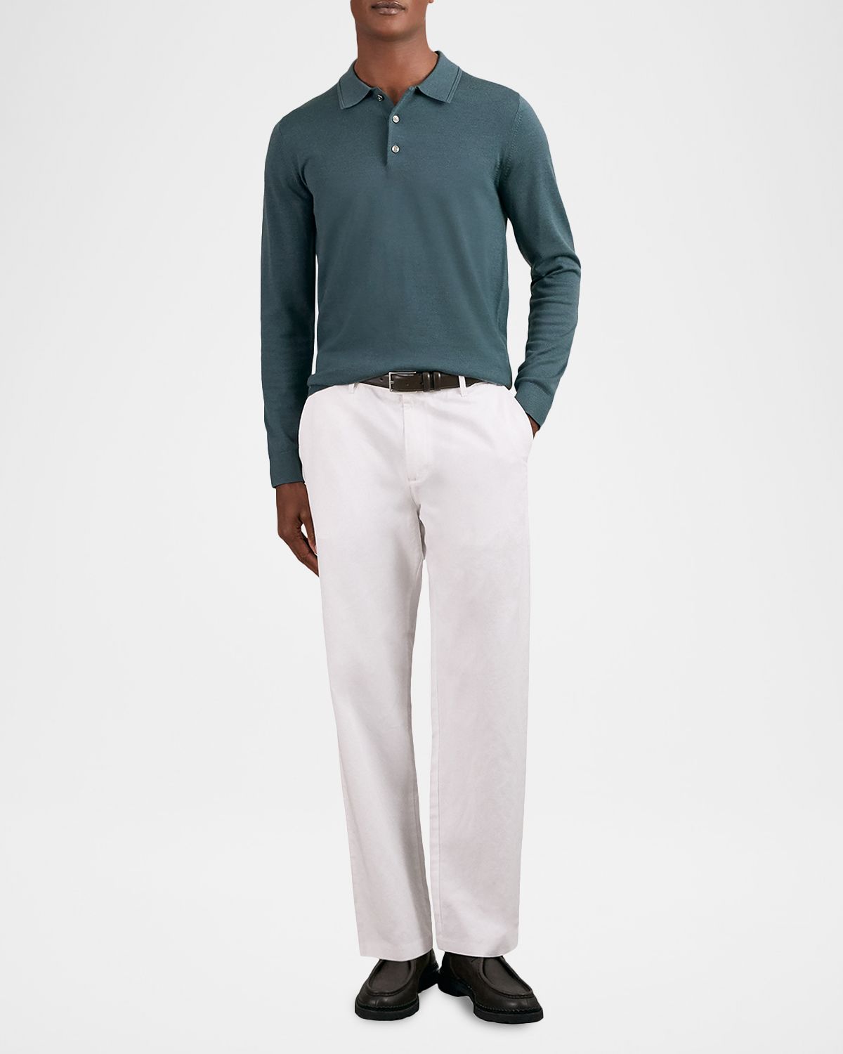 Reiss Men 's Trafford Merino Wool Long-Sleeve Polo Shirt