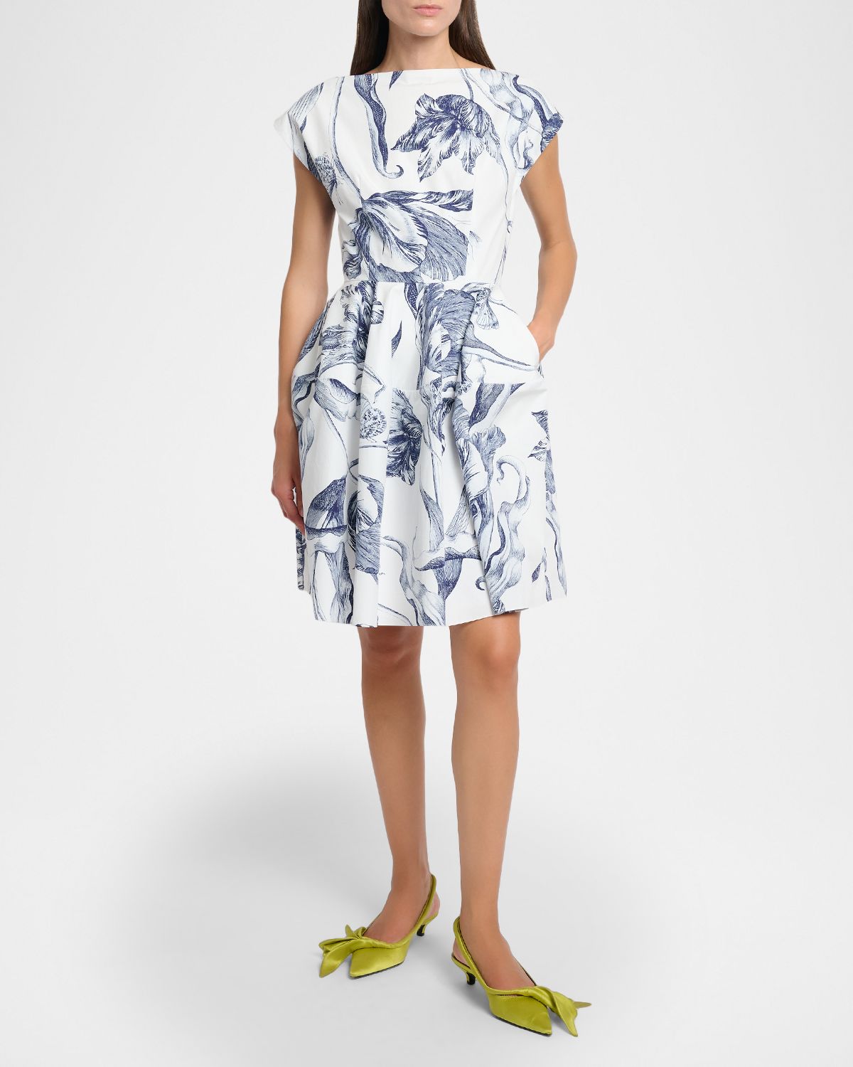 Erdem Floral-Print Short-Sleeve Midi Shirtdress