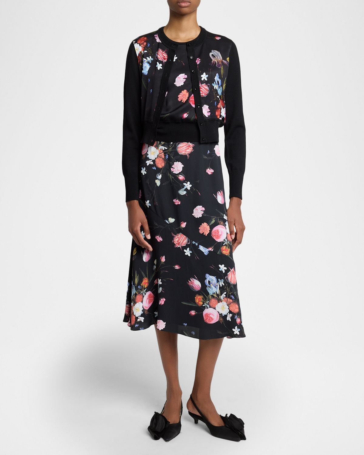 Erdem Floral-Print Panel Cropped Cardigan