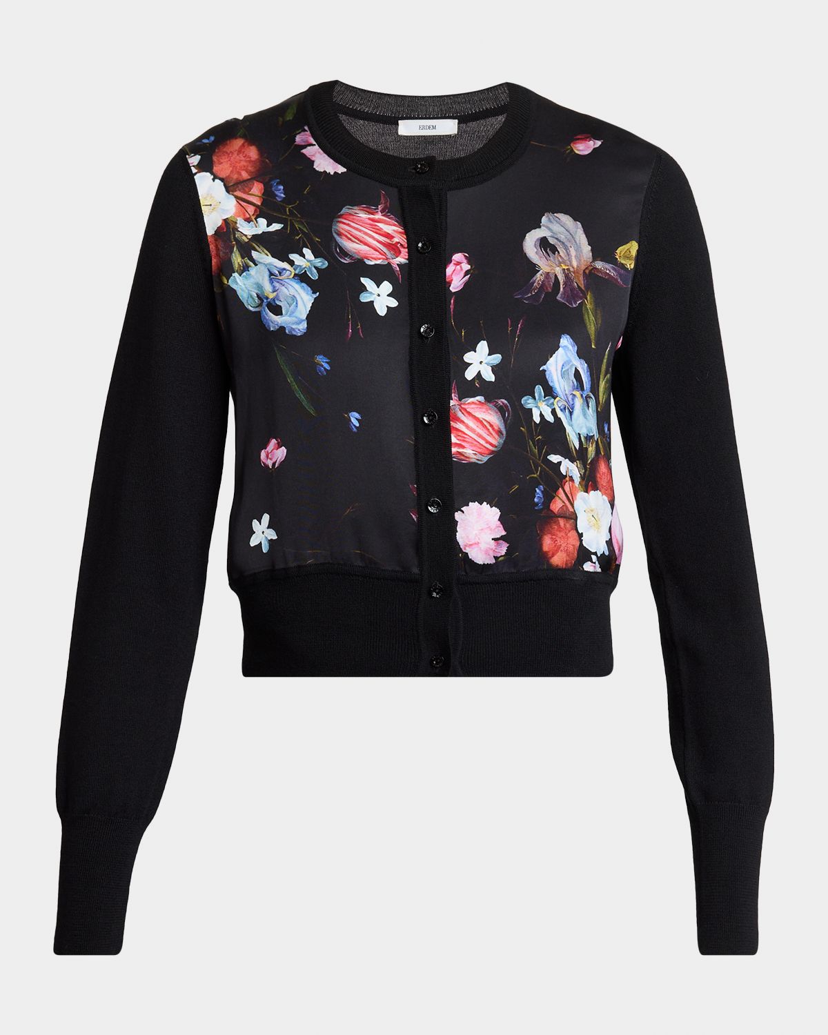 Erdem Floral-Print Panel Cropped Cardigan