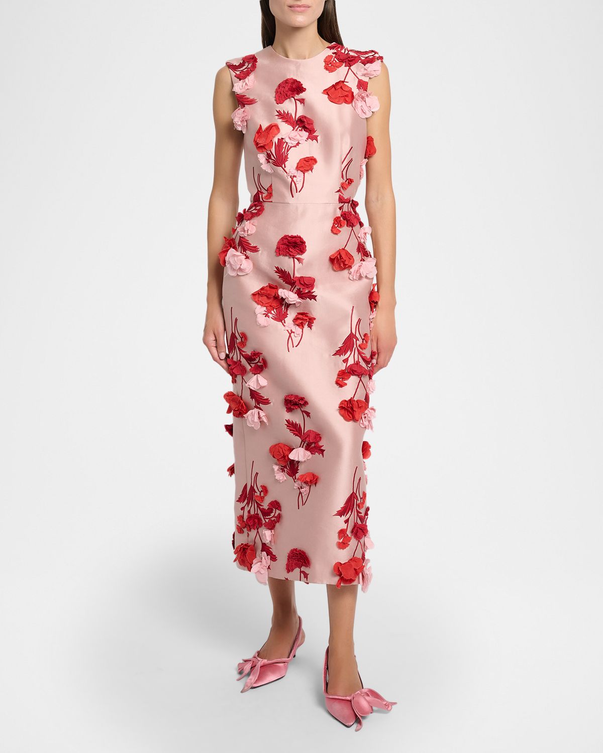 Erdem Floral Embroidered Mikado Sleeveless Midi Dress