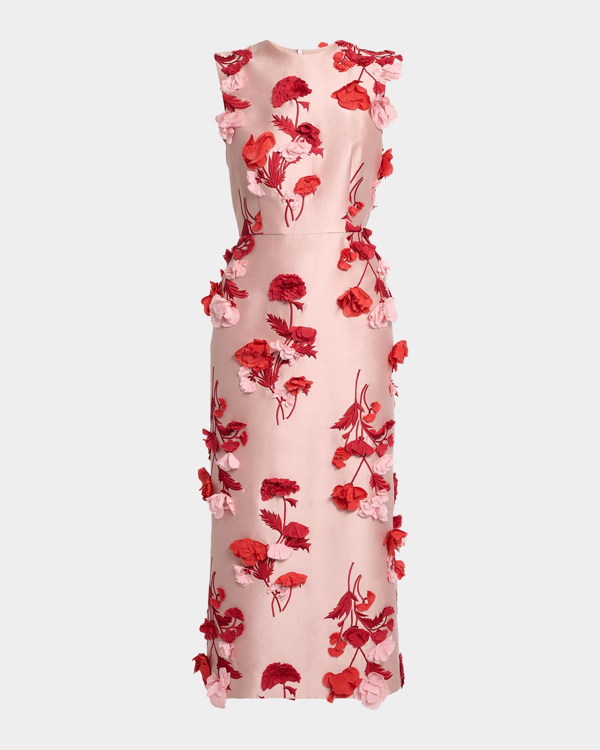 Erdem Floral Embroidered Mikado Sleeveless Midi Dress