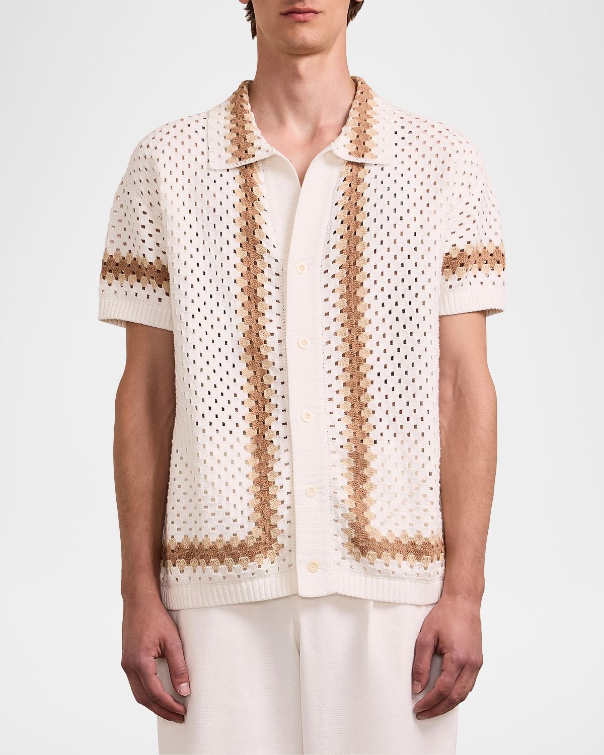 Frescobol Carioca Men 's Marques Cotton Crochet Camp Shirt