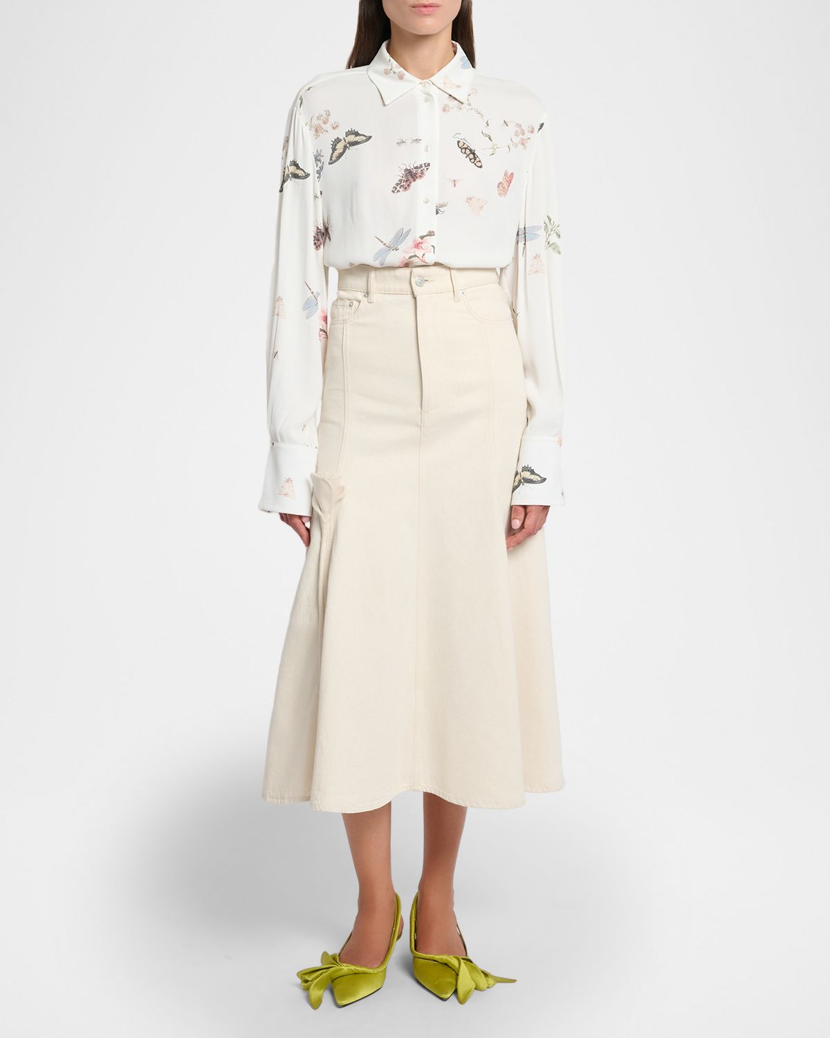 Erdem Tulip Applique Fluted Denim Midi Skirt