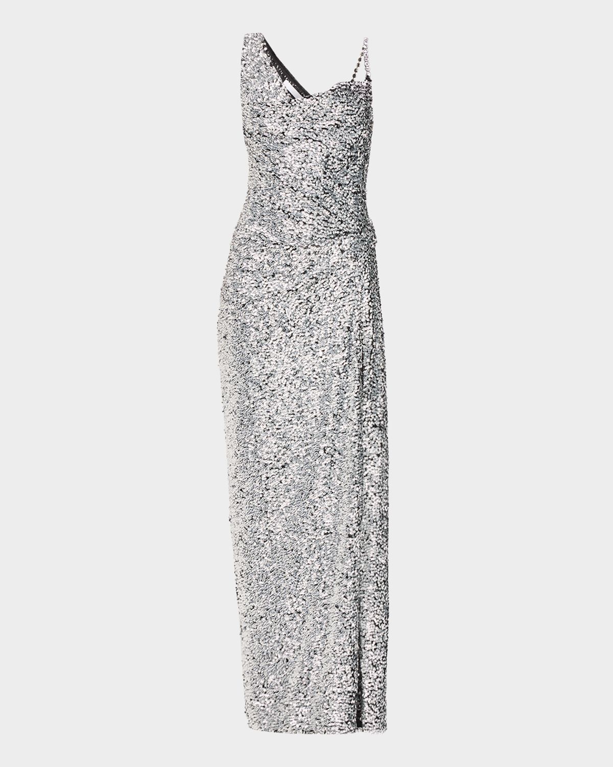 AREA Asymmetric Crystal-Strap Full Sequin Gown