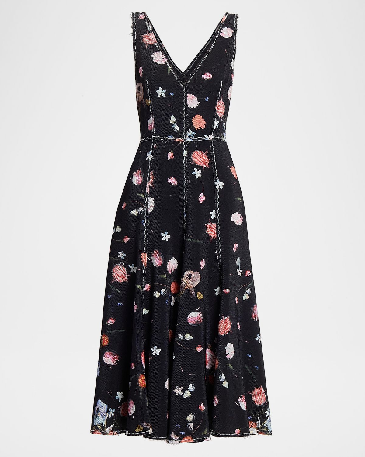 Erdem Deconstructed Floral-Print Sleeveless Midi Dress