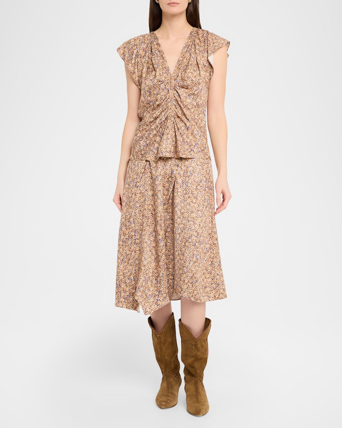 Isabel Marant Cacia Floral Silk Jacquard Asymmetric Midi Skirt