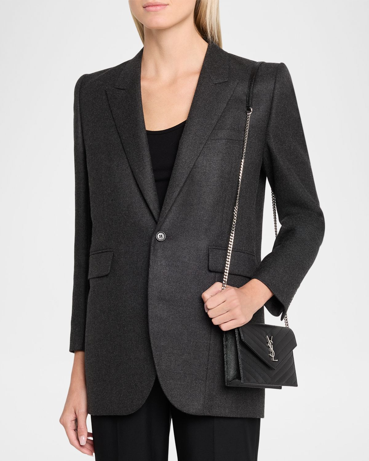 Saint Laurent Cassandre YSL Shoulder Bag in Chevron Quilted Leather